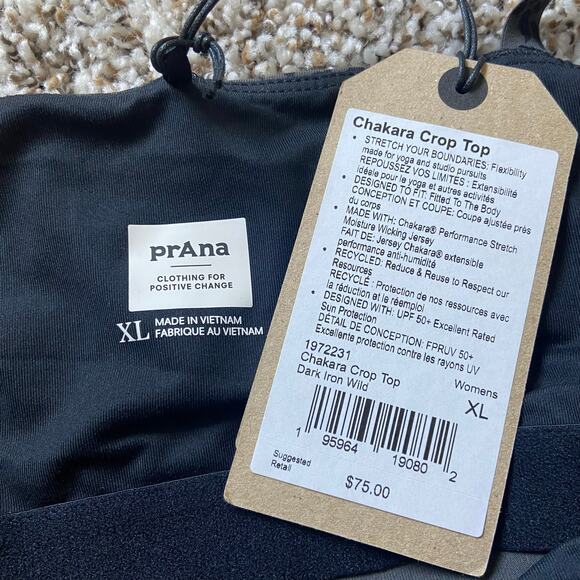 Prana Chakara Crop Top Women's XL Dark Iron Wild Adjustable Straps Racerback - Picture 6 of 9